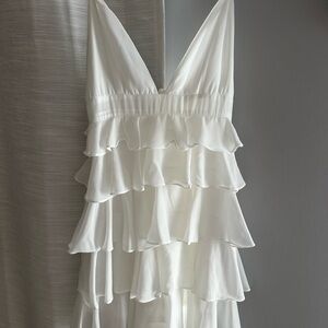 White ruffled v-neck dress
